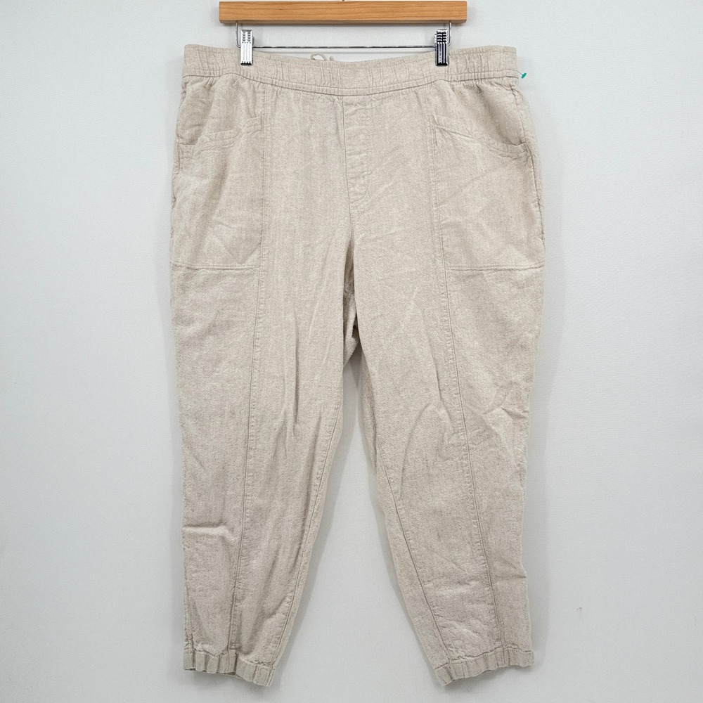 Old Navy Linen Blend Pants Women XL Beige High Rise Straight Leg Taper Coastal